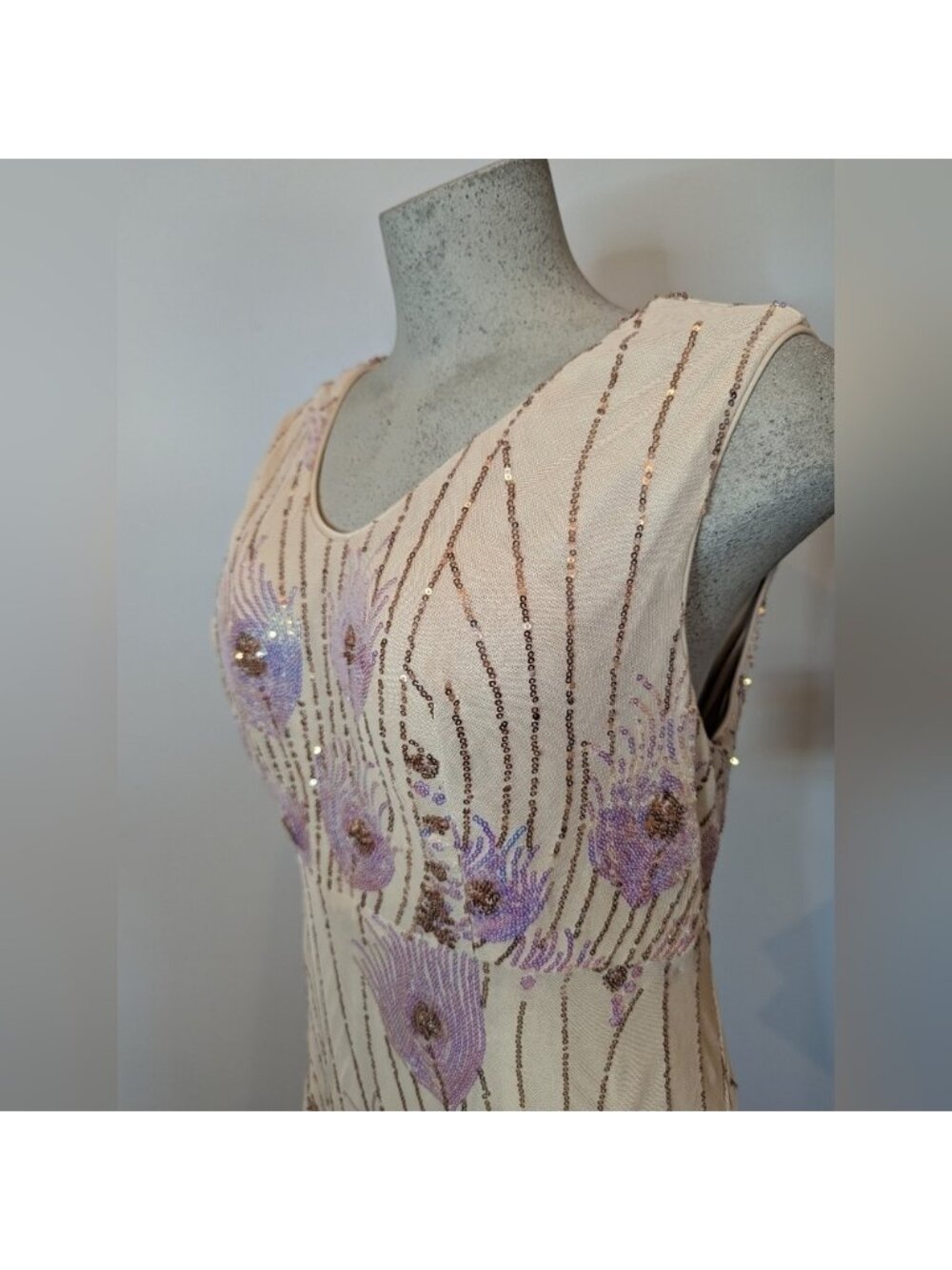 Women's Vintage Peacock Sequin Formal Dress V Neck Party Prom Evening Gown 1x - Picture 5 of 15